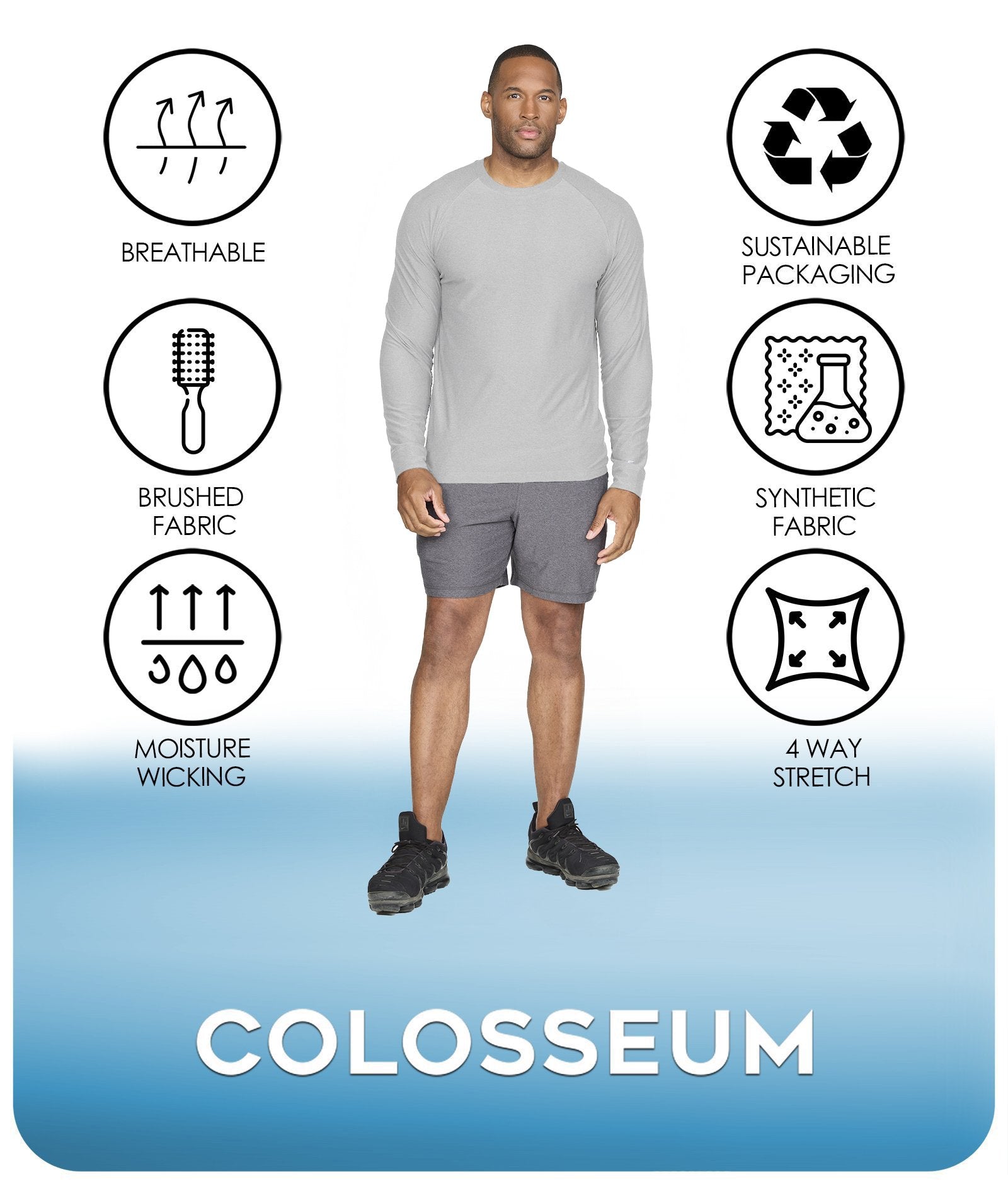 Men's Ash Grey Tucker Long Sleeve Raglan Tee Features