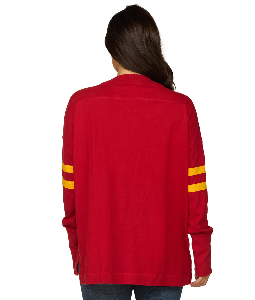 Women's USC Trojans Violet Oversized Long Sleeve Knit Top