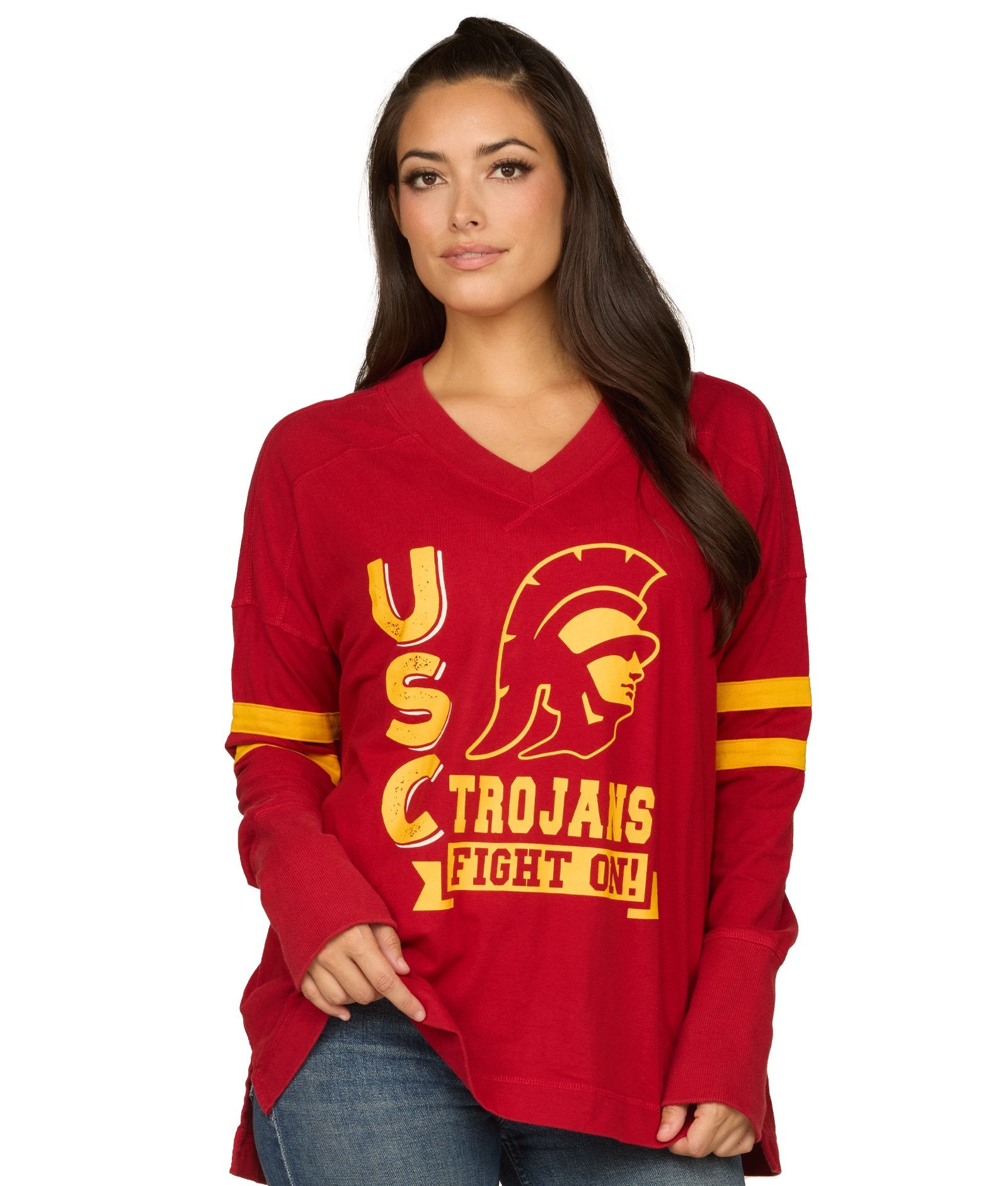 Women's USC Trojans Violet Oversized Long Sleeve Knit Top