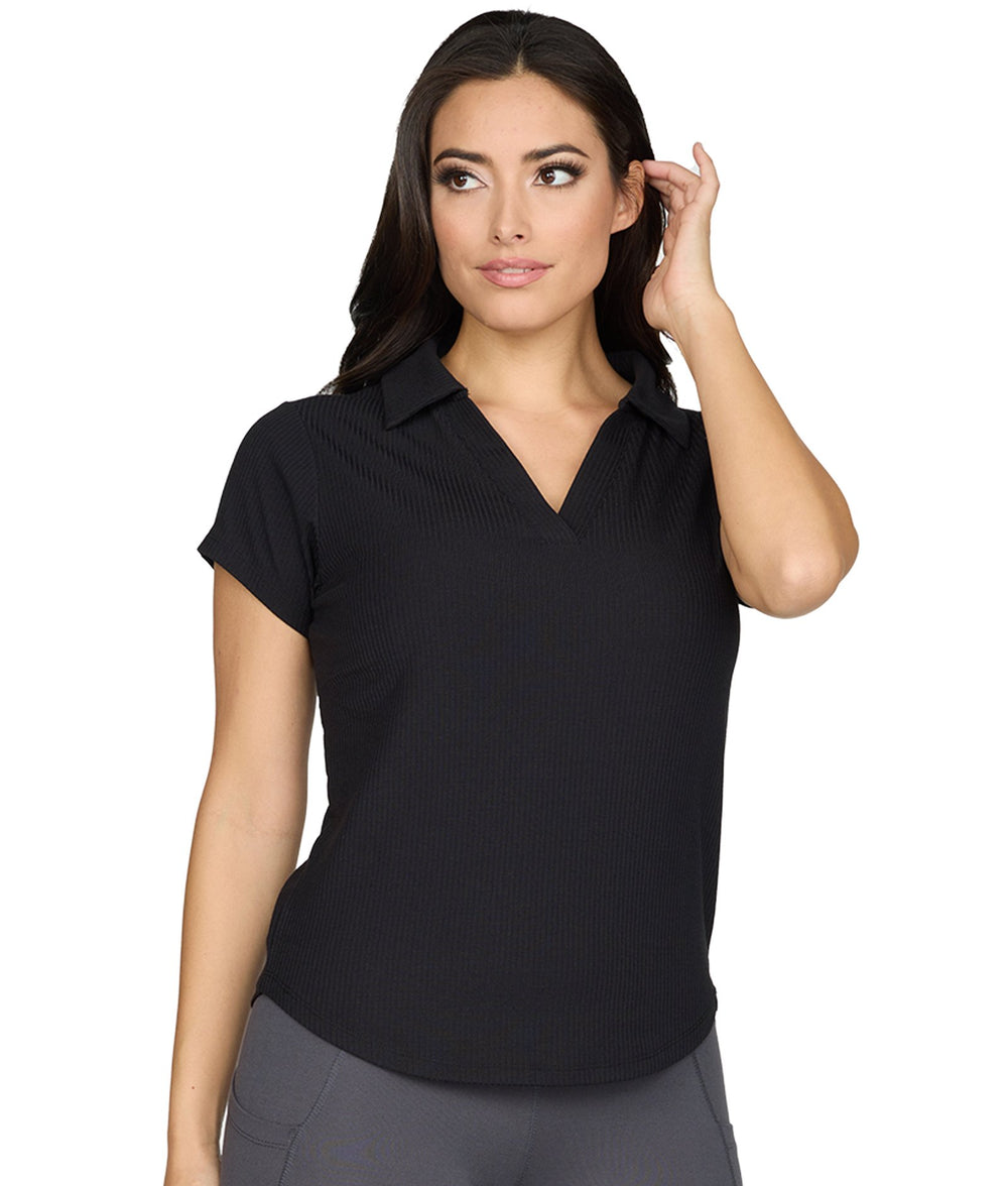 Women's Black Violet Short Sleeve Polo