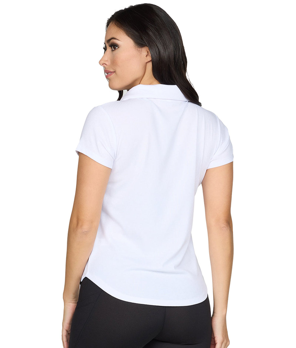 Women's White Violet Short Sleeve Polo