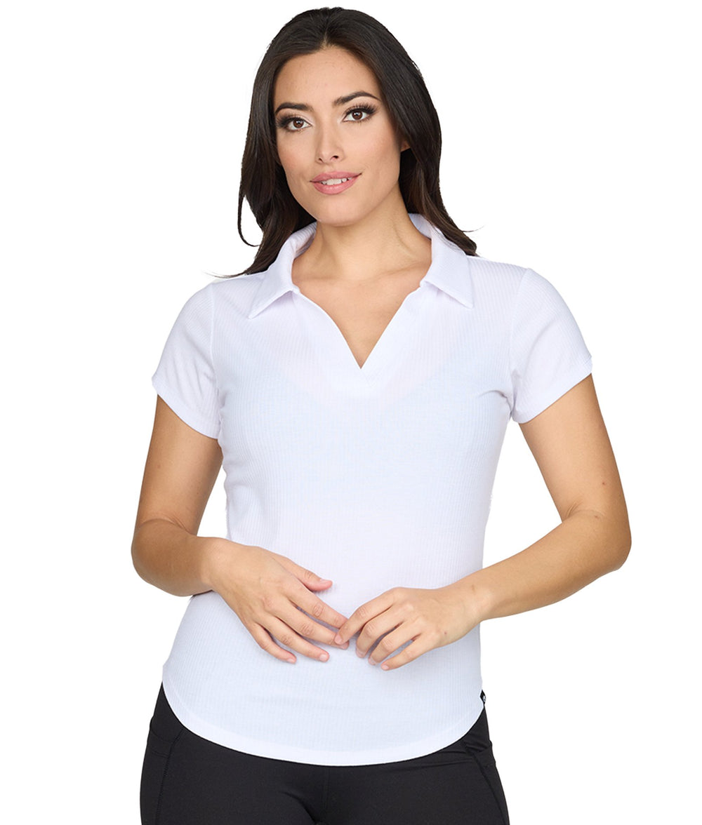 Women's White Violet Short Sleeve Polo